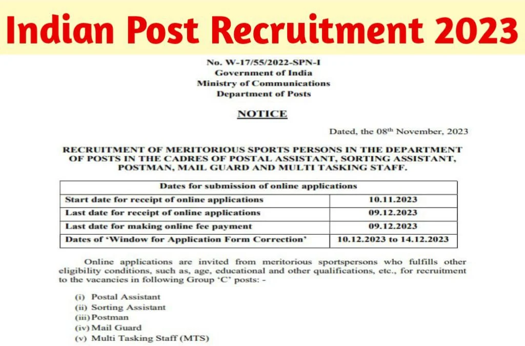 Indian Post Recruitment 2023 डाक विभाग में बंफर भर्ती 10वीं /12वीं के लिए शानदार मौका।