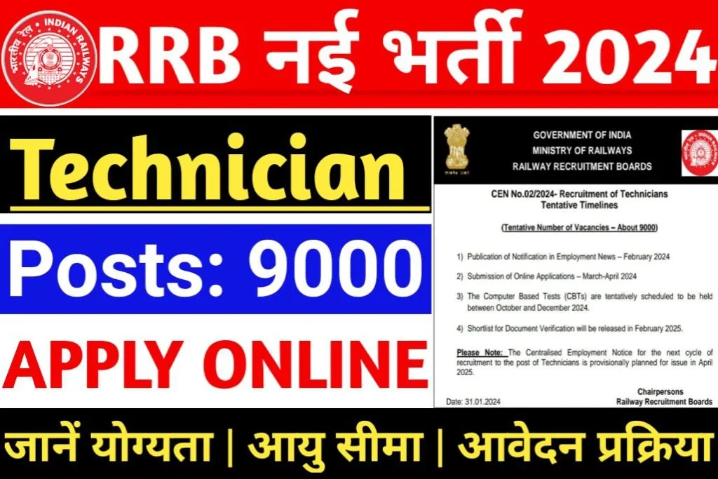 RRB Technician Recruitment 2024 रेलवे भर्ती बोर्ड के तहत तकनीशियन के पदों पर बंफर भर्ती Notification Out, Check Eligibility, Age Limit & Download PDF Available On indianrailways.gov.in