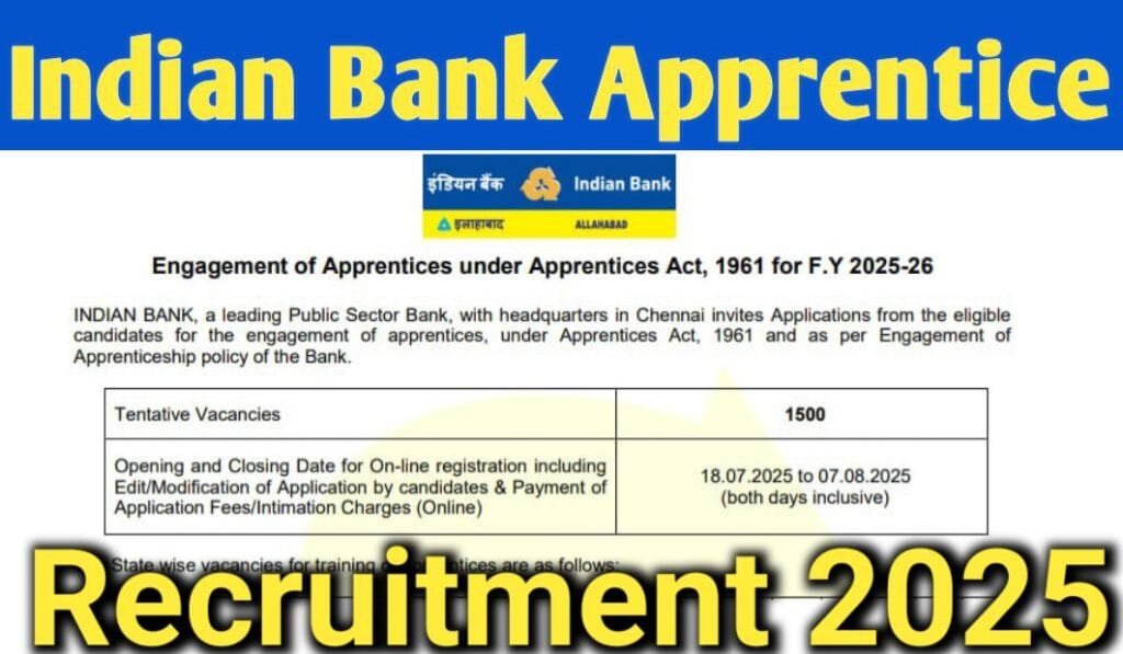 Indian Bank Apprentice Recruitment 2025 Various Posts