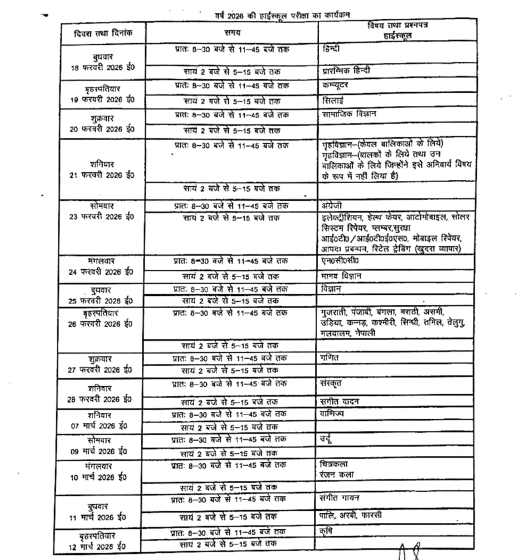 up boad exam 2026 datesheet